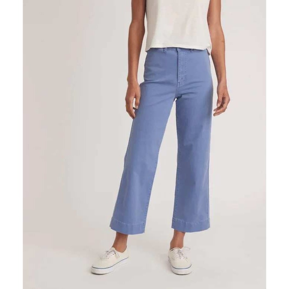 Marine Layer Bridget Crop Pant Women 4 Blue Casual High Rise Wide Leg Stretch